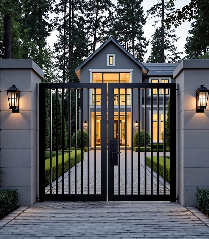 Portail battant noir pour maison contemporaine